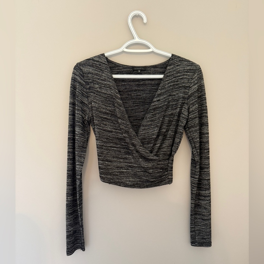 Dynamite Grey Long Sleeve Women's Cropped Top
